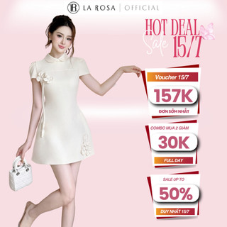 Váy Sơ Mi Dáng Chữ A Đính Hoa Tiểu Thư LAROSA Chất Chéo Rubi Cao Cấp Phù Hợp Đi Chơi, Công Sở,.. V1405