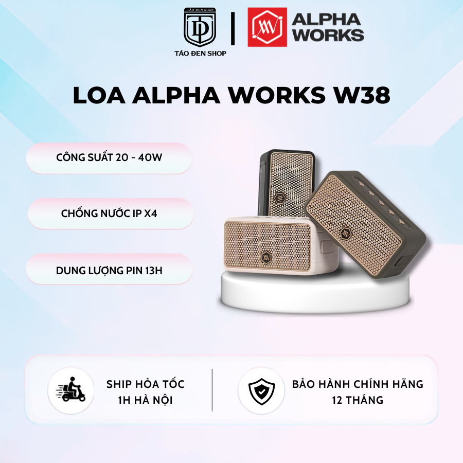 Loa Bluetooth Di Động Alpha Works W38 - Chính Hãng PGI - Bảo Hành 12 Tháng, Giá Cực Tốt