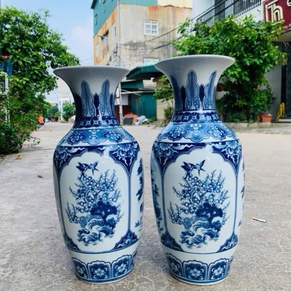 Lục bình men sứ trắng cao 60cm gốm sứ bát tràng chưng bày cắm hoa.