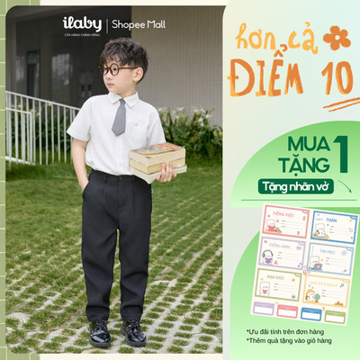 Mix set đồ đi học bé trai ILABY sơ mi [không cà vạt] và quần tây đen lịch sự chuẩn form [3520+2304]
