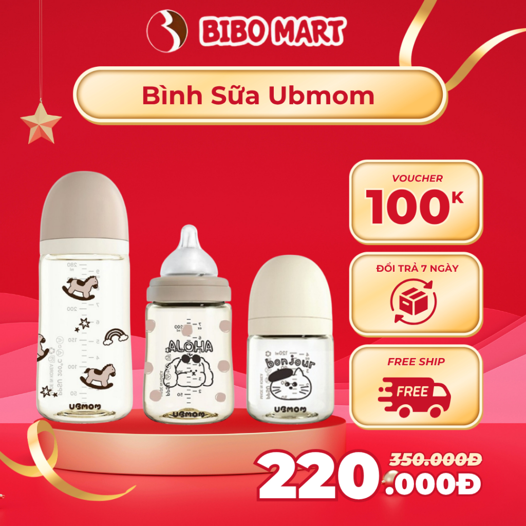 Bình Sữa Ubmom PPSU Chống Sặc, Chống Đầy Hơi, An Toàn Cho Trẻ Sơ Sinh - 120ml/200m/280ml