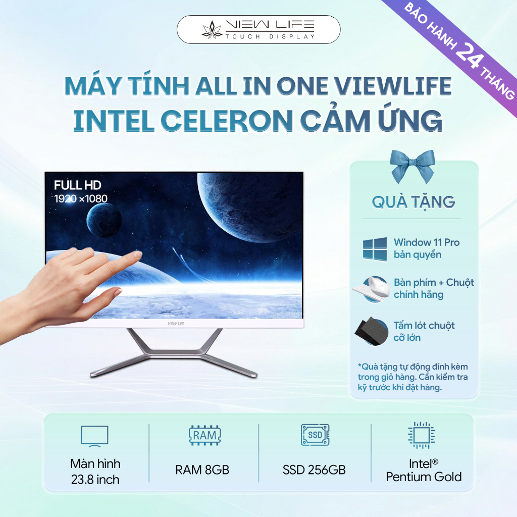Máy tính All In One PC ViewLife Intel Core N5095 - TOUCH 8GB 128GB NVME 23.8inch Màn Hình Cảm Ứng Wi