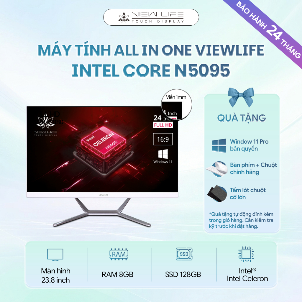 Máy tính All In One PC ViewLife Intel Core N5095. 8GB 128GB NVME 23.8inch Windows 11 Pro Giá rẻ