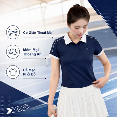 Áo Polo NỮ Bo LV26S04F232 Livan, Áo Polo Thể Thao Nữ Chơi Pickle Ball, Tennis