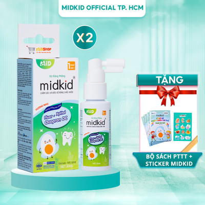 Combo 2 hộp Xịt chống sâu răng Midkid vị nho 30ml chính hãng cho bé từ 1 tuổi nuốt an toàn