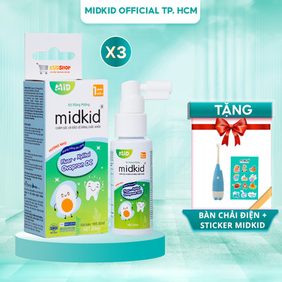 Combo 3 hộp Xịt chống sâu răng Midkid vị nho 30ml chính hãng dùng cho bé từ 1 tuổi nuốt an toàn