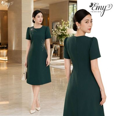 Đầm Thiết Kế EMY Thời Trang Cao Cấp EM9838 Vải Bố Gân Thanh Lịch Đi Tiệc