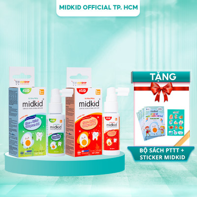 Combo 2 hộp Xịt chống sâu răng Midkid vị Nho và Táo chính hãng cho bé từ 1 tuổi nuốt an toàn