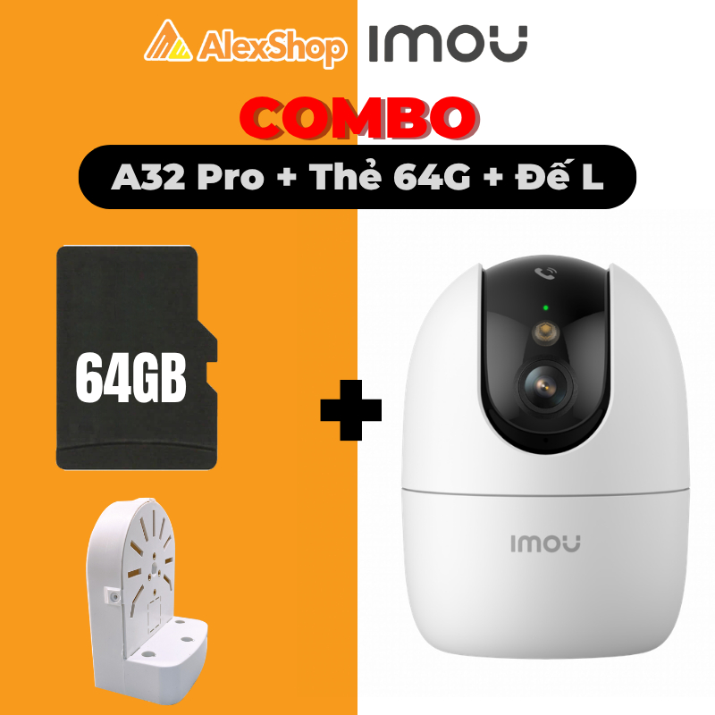 [COMBO-3M] CB Imou A32 Pro Kèm Thẻ 64gb, Chân đế L, Trong Nhà, Màu Ban Đêm IPC-A32P-PRO