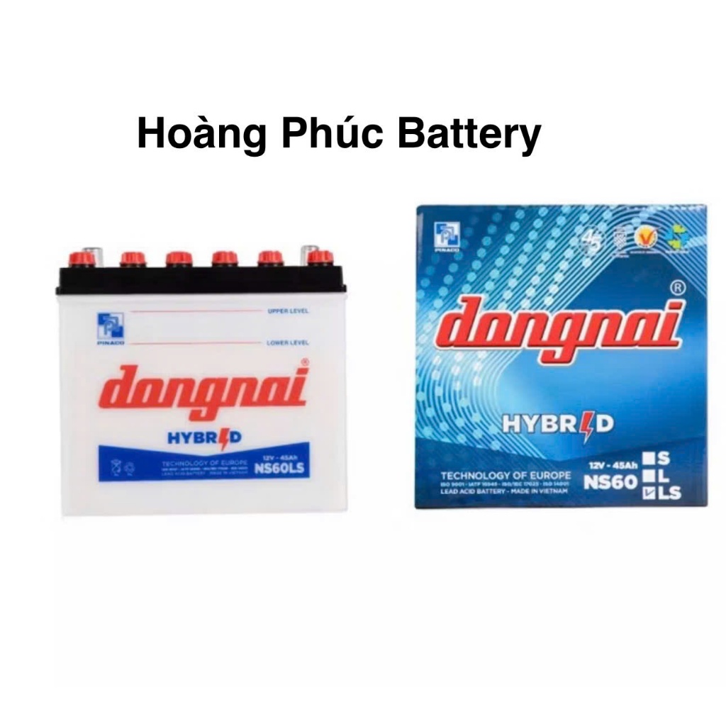 Bình ắc quy 12v Hybrid Đồng Nai NS60LS | 12V - 45Ah ( tặng acid châm bình ), sài đèn, quạt, oxy cá