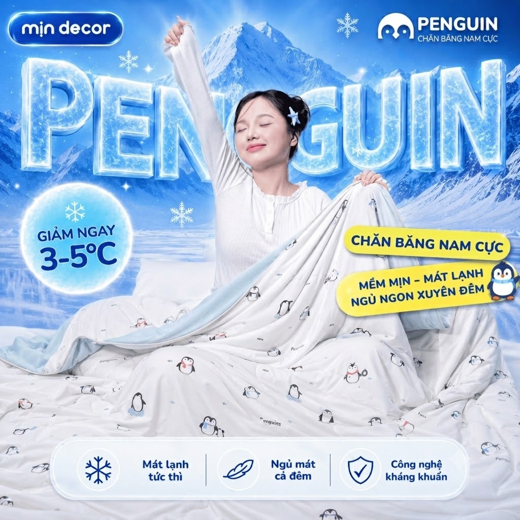 [HOẢ TỐC] Mền Ngủ Nam Cực PENGUIN Mịn Decor, Chăn Mùa Hè Mát Lạnh, Mền Lạnh Điều Hoà 2mx2m2