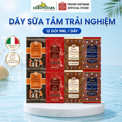 Gói Sữa Tắm Hương Nước Hoa Tesori d'Oriente Nhập Khẩu Ý (Dây 12 Gói/6 Gói 9ml) - Lưu Hương Lâu, Tiện Lợi Đi Du Lịch