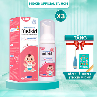 Combo 3 hộp Bọt tâp đánh răng Midkid vị dâu 60ml  cho bé từ 1 tuổi