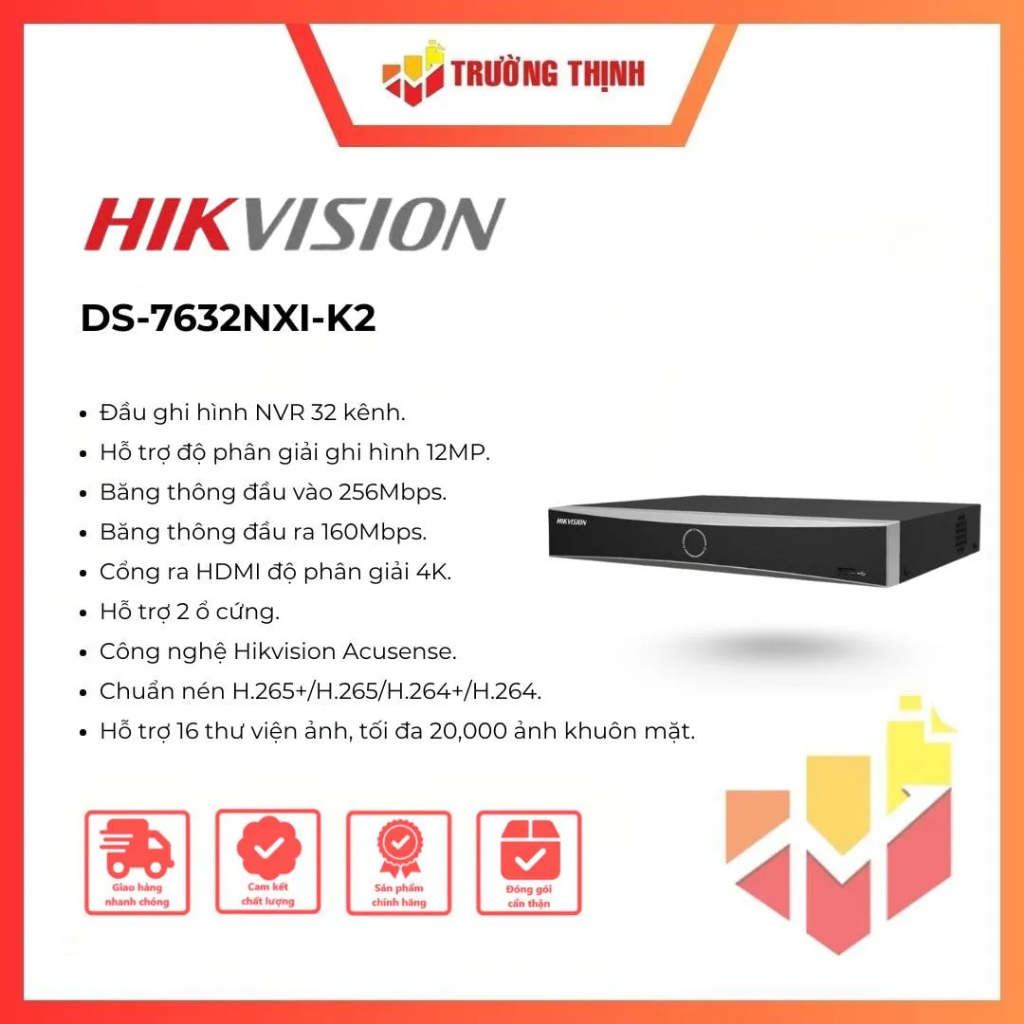 Đầu ghi hình mạng IP 32 kênh HIKVISION DS-7632NXI-K2 AcuSense | Bảo mật cao | Nhận diện khuôn mặt | 