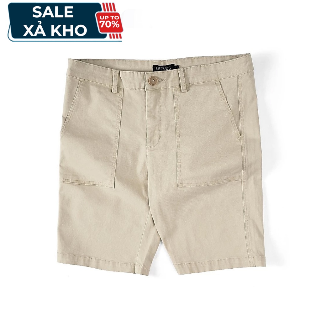[SALE XẢ KHO] Quần short kaki nam LEEVUS, Lưng khuy cài, túi đắp, vải kaki mềm, form vừa vặn KTD QK0
