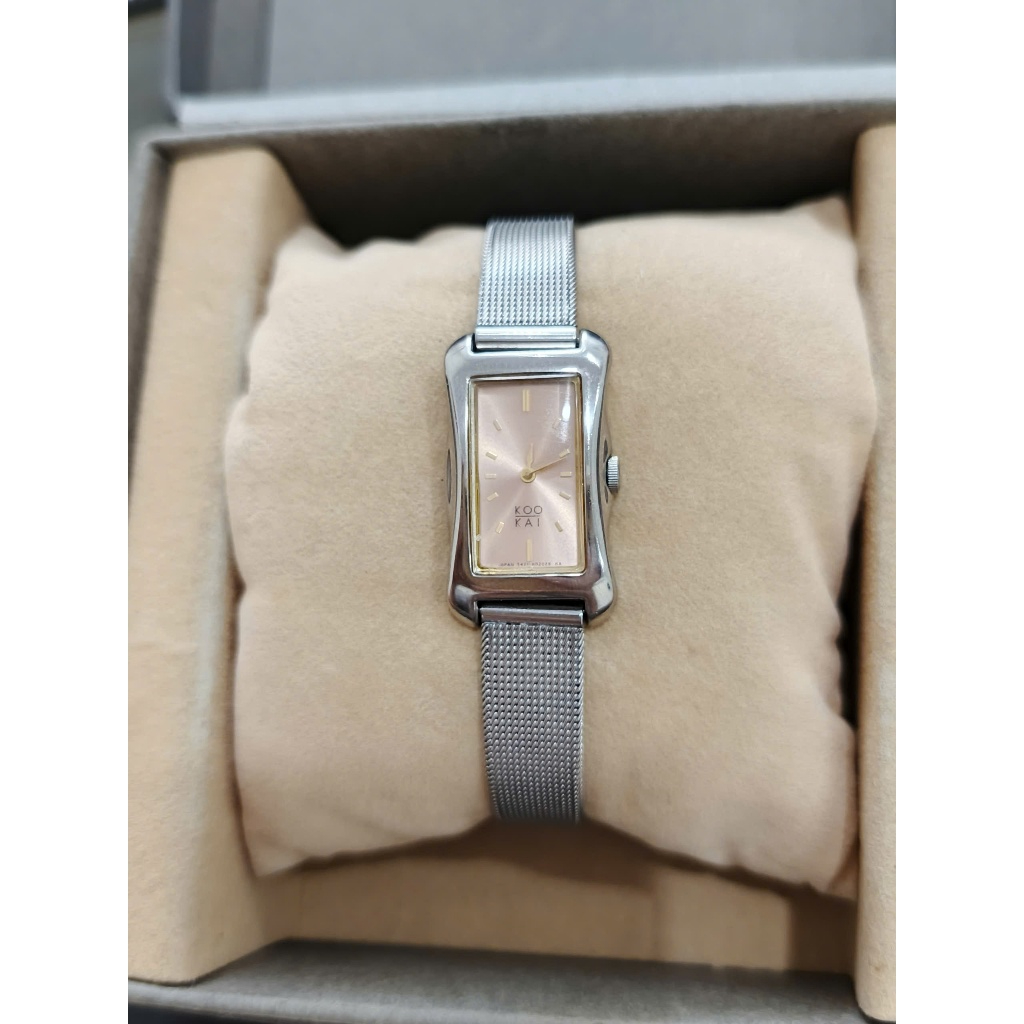 Đồng Hồ Nữ Kookai Thiết Kế Hình Chữ Nhật - Mặt Hồng, Dây Lưới Thời Trang, Thanh Lịch & Nhẹ Nhàng