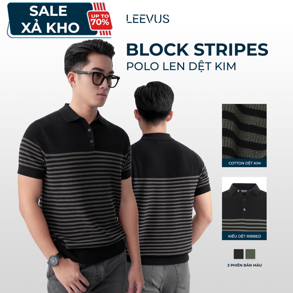 [SALE XẢ KHO] Áo Polo nam LEN DỆT KIM cotton Block Stripes Polo phong cách thanh lịch LEEVUS APL334