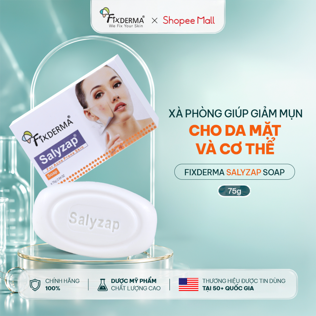 (DATE T2/2027) Xà Phòng Giúp Giảm Mụn FIXDERMA Salyzap Soap 75g Làm Sạch, Giảm Thâm Mụn - Hùng Lợi