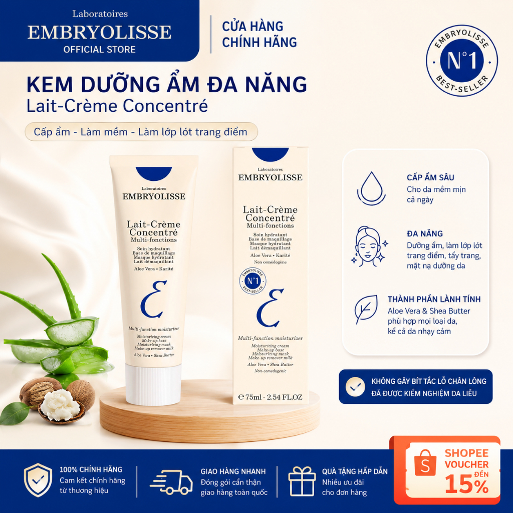 Kem Dưỡng Hỗ Trợ Cải Thiện Nền Da, Sáng Mịn Lait Crème Retinol Like Embryolisse 75ml (lady)