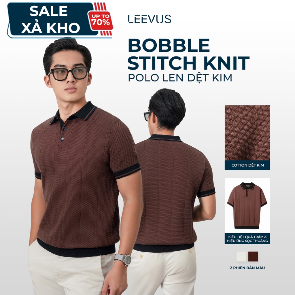 [SALE XẢ KHO] Áo polo LEN DỆT KIM Bobble Stitch Knit, kiểu dáng Hàn Quốc LEEVUS APL350