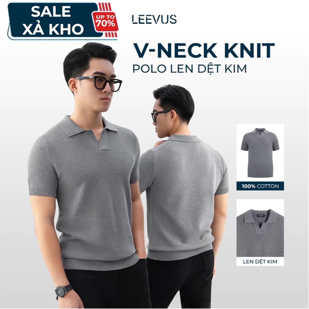[SALE XẢ KHO] Áo polo LEN DỆT KIM nam V-neck Knit dệt tổ ong phối màu neutral LEEVUS APL335