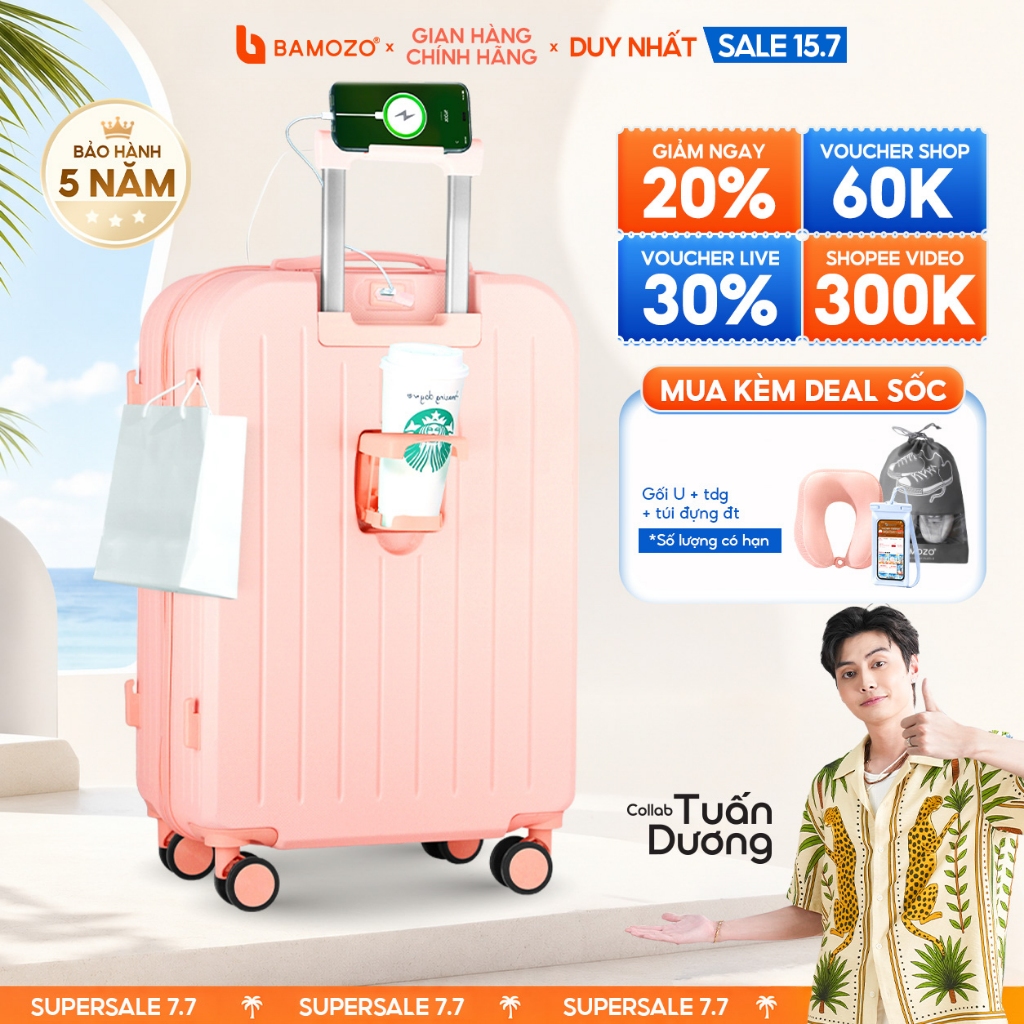 Vali Du Lịch Bamozo 8812 Thời Trang Size 20/24 Chất Liệu PC + ABS Bền Đẹp Bảo Hành 5 Năm_8812