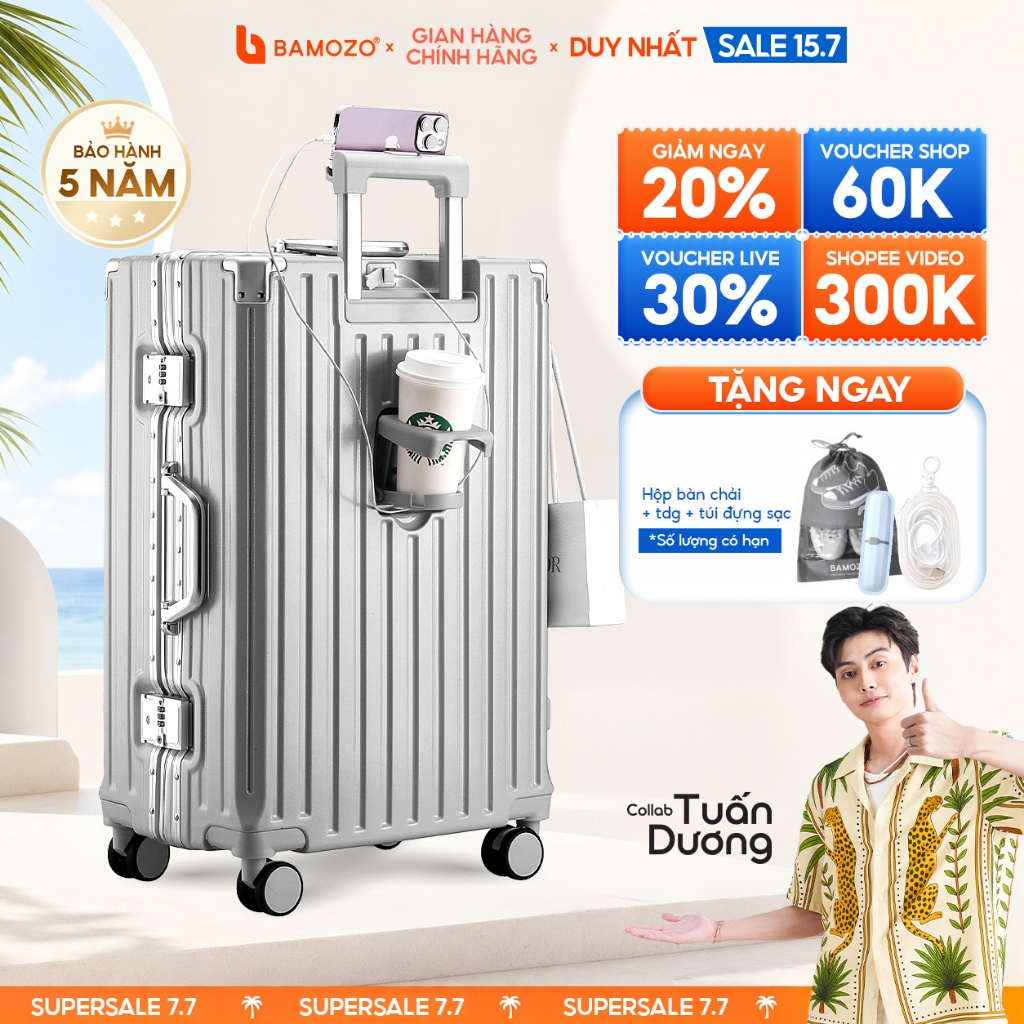 [Best Seller] Vali Khung Nhôm Khóa Sập 9066 Bamozo Size 20/24/28,Nhựa PC Cao Cấp,Bo 4 Góc Kim Loại C