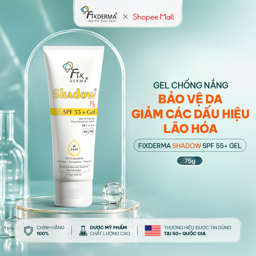 [FIXDERMA] Kem Chống Nắng Fixderma Shadow SPF 55+ Gel Giúp Giảm Dấu Hiệu Lão Hóa 75g - Hùng Lợi