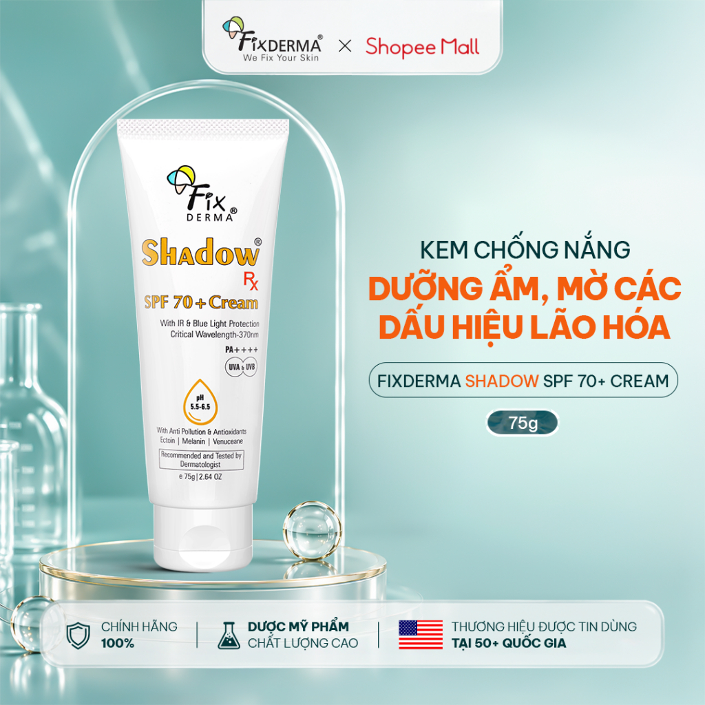 [FIXDERMA] Kem Chống Nắng Fixderma Shadow SPF 70+ Cream 75g Giúp Mờ Các Dấu Hiệu Lão Hóa - Hùng Lợi