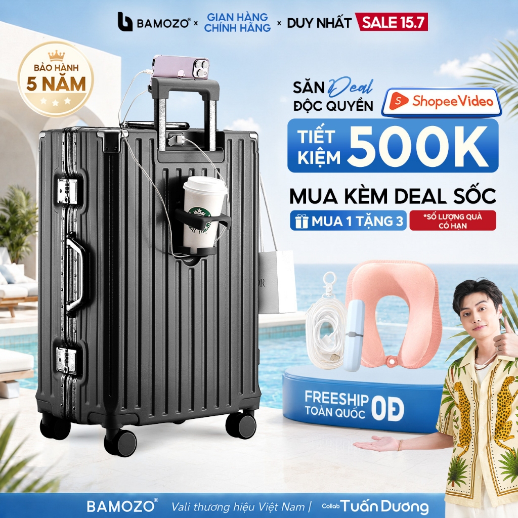 Vali Khung Nhôm Khóa Sập 9066 Bamozo Size 20/24/28 Bịt Góc Kim Loại Chống Va Đập Bảo Hành 5 Năm_9066