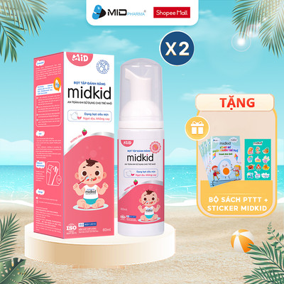 Combo 2 hộp Bọt tâp đánh răng Midkid vị dâu nuốt được cho bé từ 1 tuổi, giúp làm sạch, trắng răng