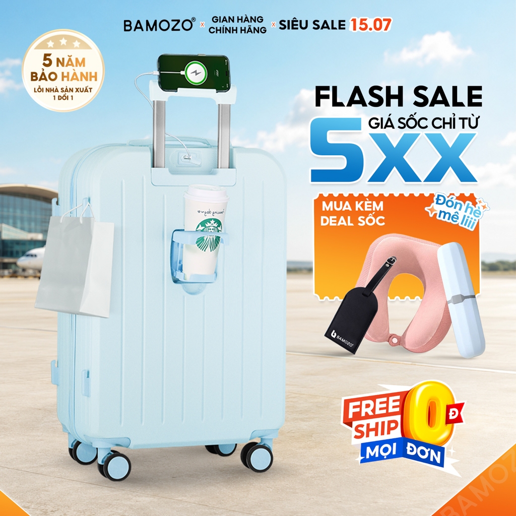 Vali du lịch 8812 Bamozo size 20/24 kiểu dáng thời trang, vỏ nhựa hạn chế xước, nhiều màu sắc, bảo h