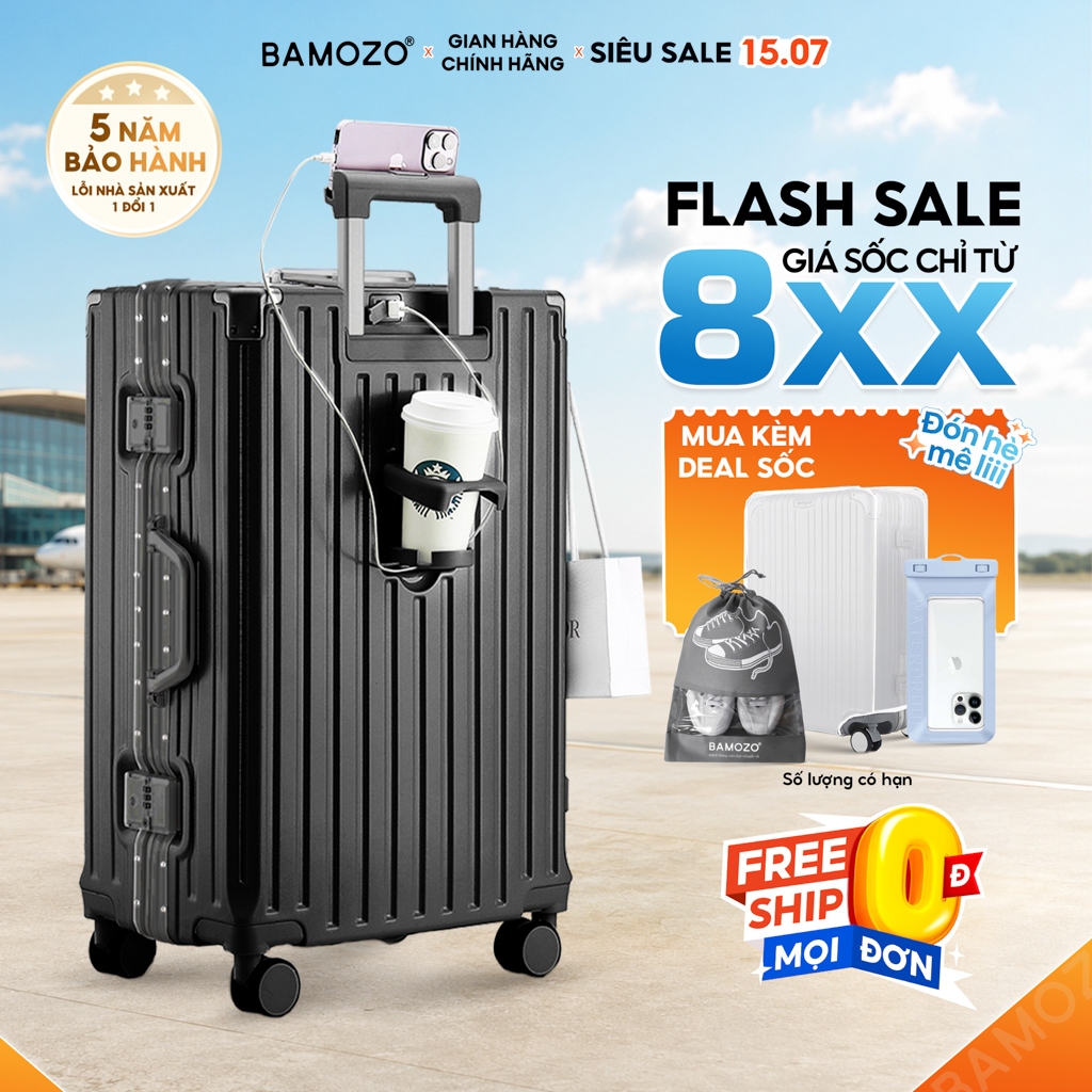 Vali du lịch Khung nhôm 9066 Bamozo Size 20/24/28 chống xước, có khóa sập, bo góc chống va đập_9066