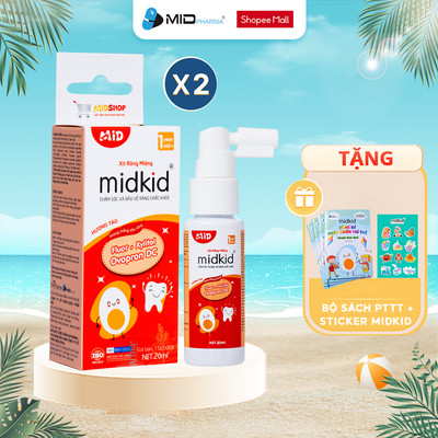 Combo 2 hộp xịt chống sâu răng MIDKID cho bé từ 1 tuổi giúp làm sạch và bảo vệ răng vị táo 20ml