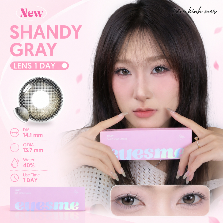 SHANDY-14,1mm-Lens 1 ngày xám xanh siêu tây giãn vừa, kính áp tròng dùng 1 lần eyesme