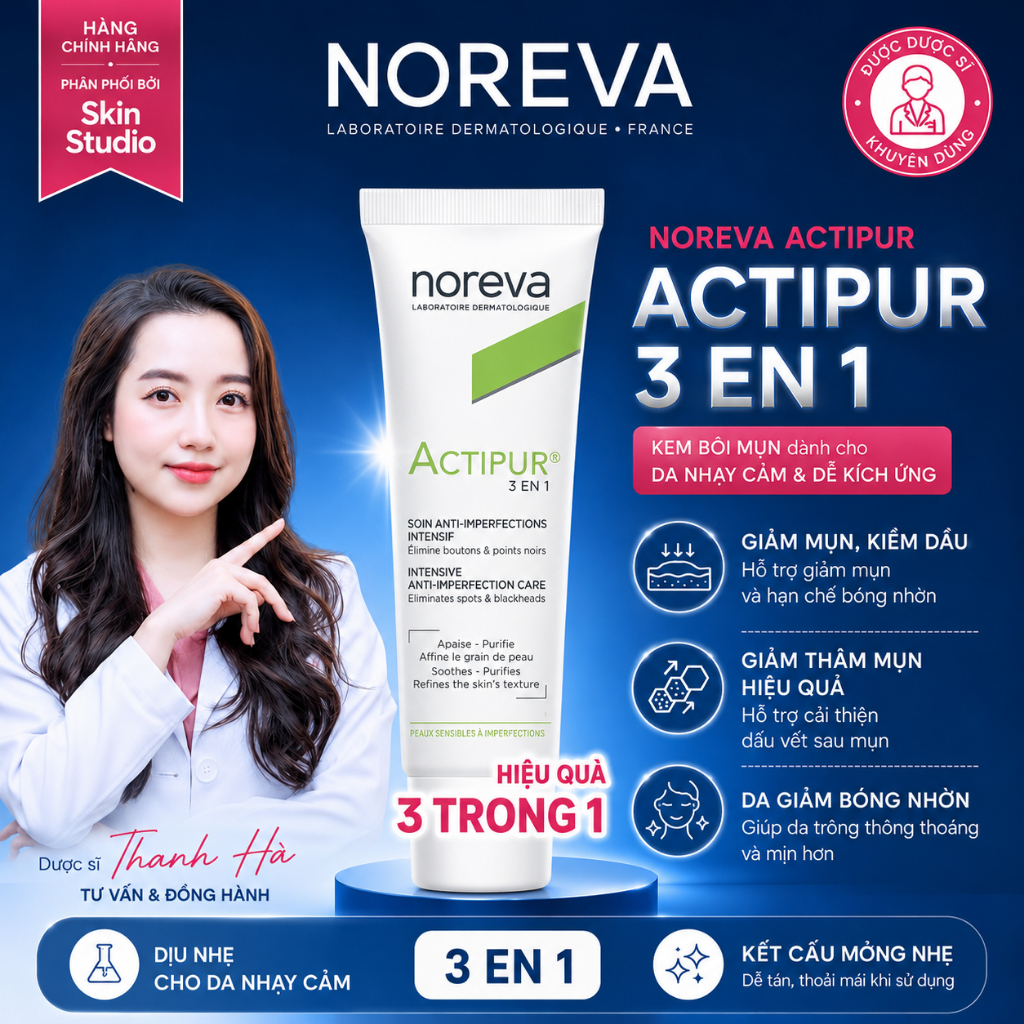 Kem Dưỡng Giảm Mụn Và Kiểm Soát Dầu Noreva Actipur 3 En 1 Care 30ml