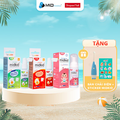 Bộ 3 MID chăm sóc răng miệng bao gồm 2 hộp Midkid vị NHO và TÁO + 1 Bọt tập đánh răng Midkid vị Dâu
