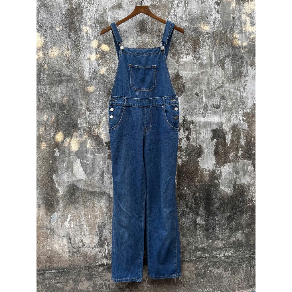 [thrift/2hand] quần yếm jean 2hand ống suông màu xanh đậm sz M.L/ 031