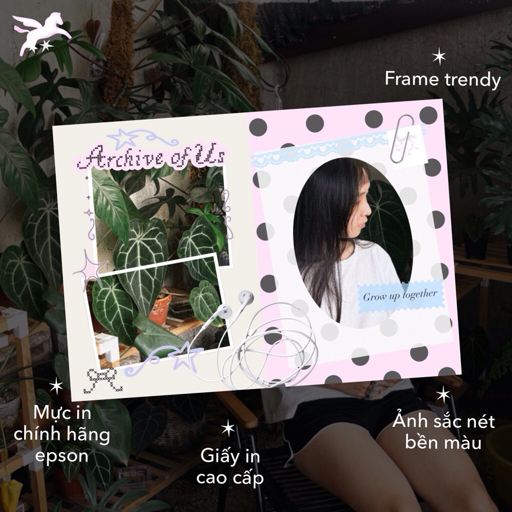 in ảnh theo yêu cầu scrapbook print 10x15cm, photobooth frame Y2k chấm bi, nguangua