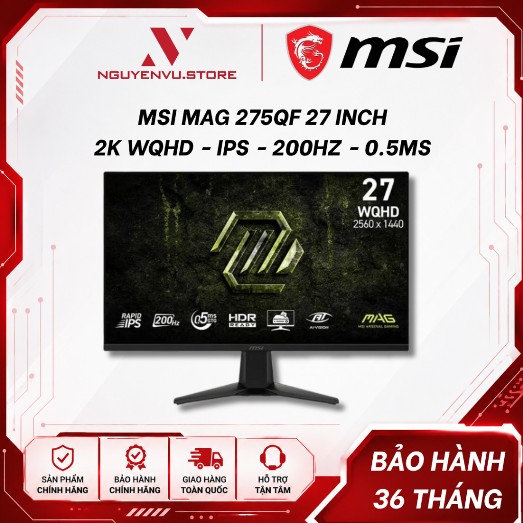 Màn hình Gaming MSI MAG 275QF 27 inch (WQHD/IPS/180Hz/0.5ms) / 275QF E20 200Hz - Hàng Chính Hãng