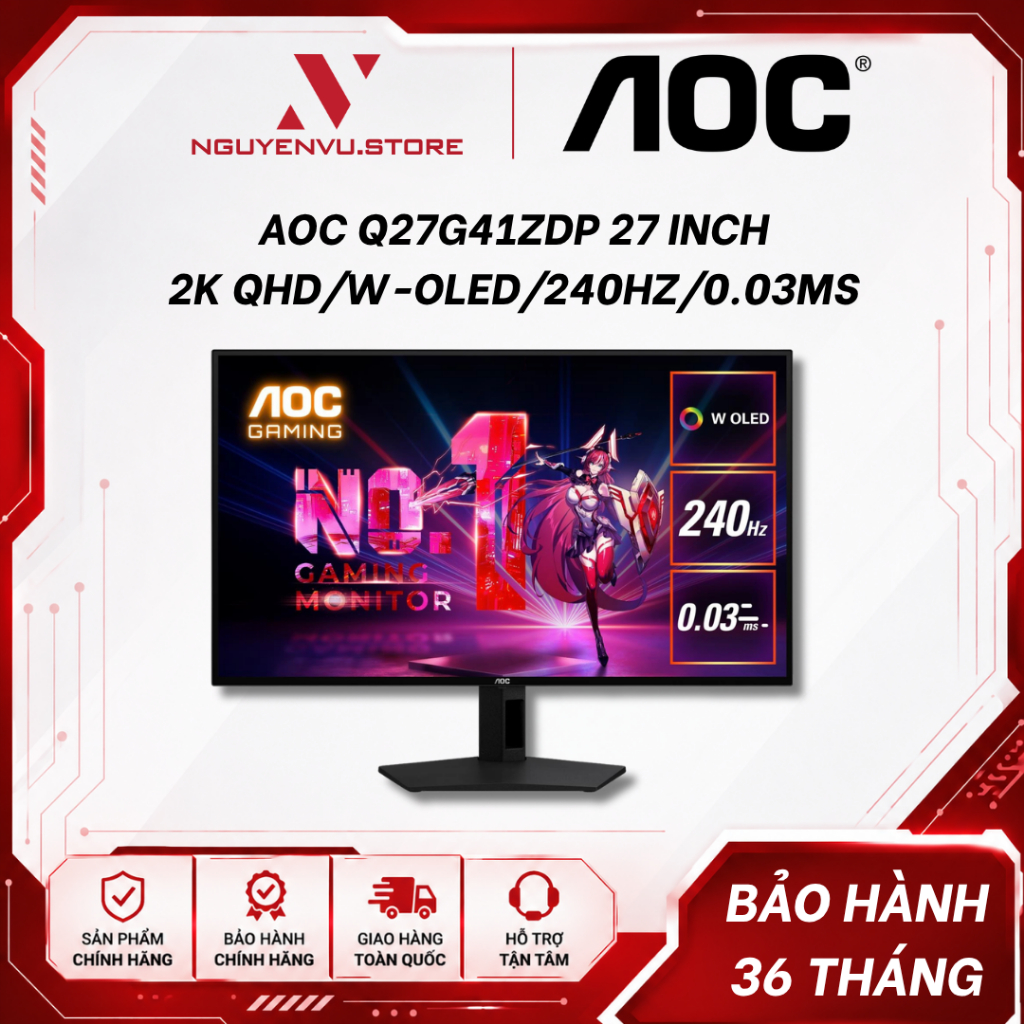 Màn Hình Gaming AOC Q27G41ZDP | Q27G4ZDP/WS  27 inch 2K (QHD/W-OLED/240Hz/0.03ms) - Hàng Chính Hãng