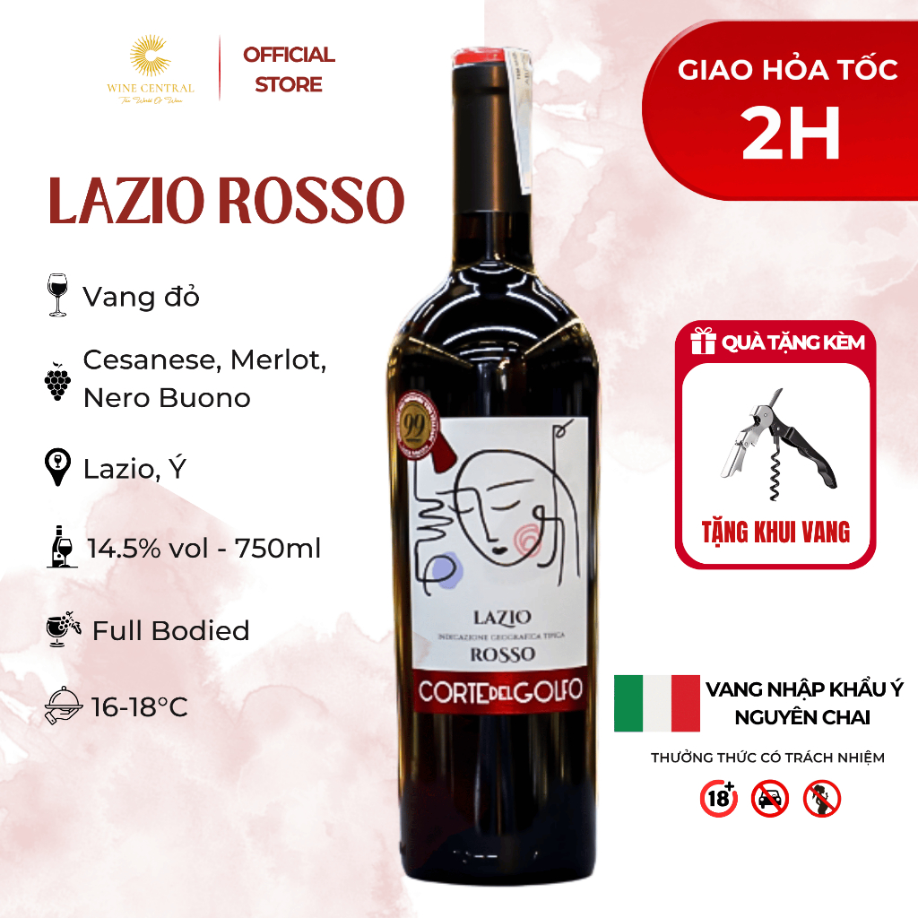 [Hỏa Tốc] - Rượu Vang Đỏ Ý Lazio Rosso 750ml (14,5%) - Vang Nhập Khẩu Chính Hãng