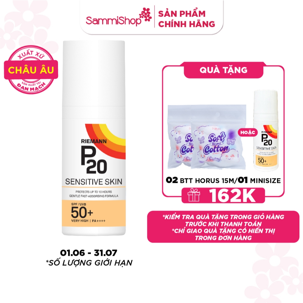 [DATE 9.2027] Riemann P20 Kem chống nắng Sensitive Skin SPF50+ PA++++ 100ml