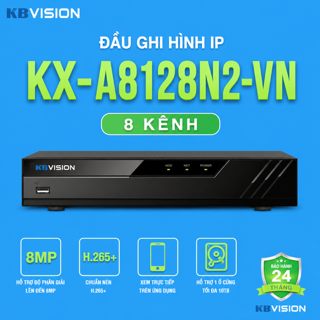 Đầu Ghi Hình IP KBVISION KX-A8128N2-VN Đầu Ghi NVR 8 Kênh Cho Camera IP