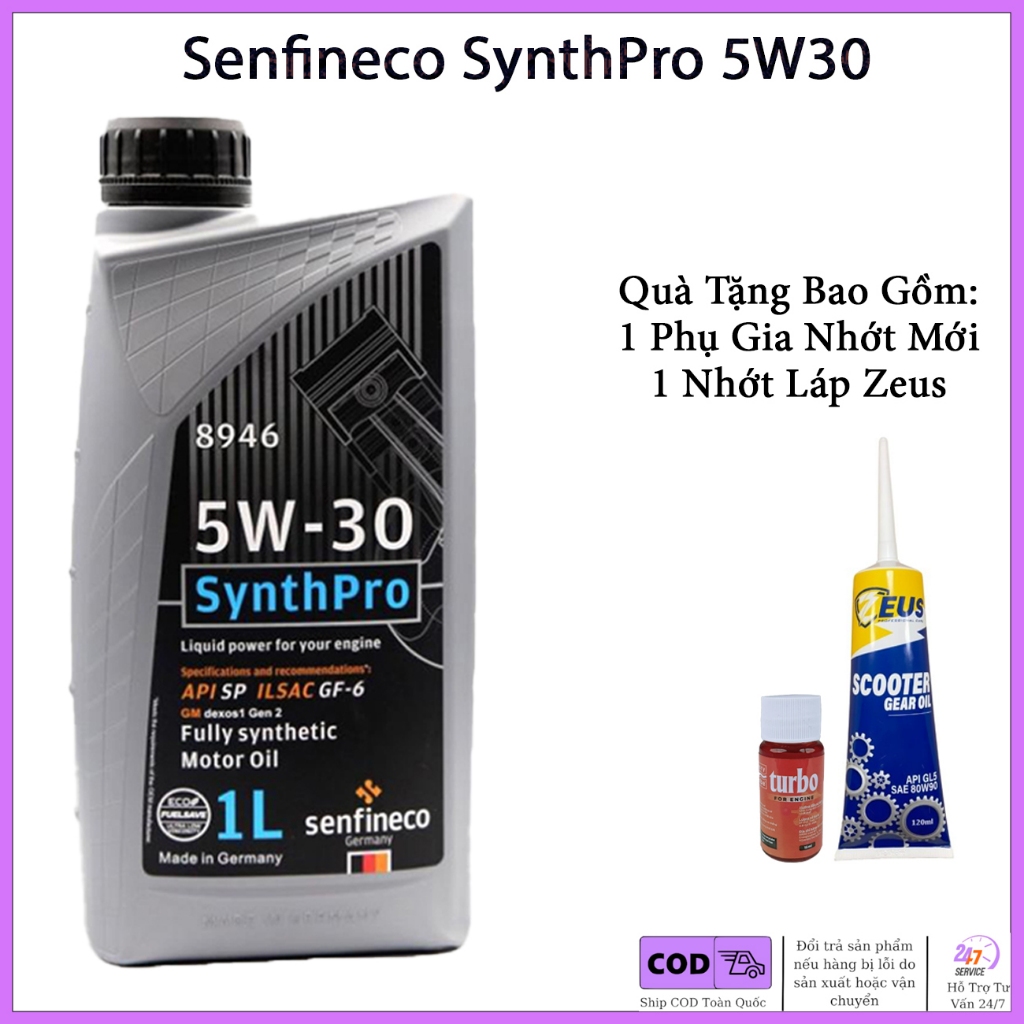 Dầu nhớt Senfineco SynthPro 5W30 Và 5w40 - Kèm 1 nhớt láp Zeus và 1 Phụ Gia Nhớt Mới Turbo