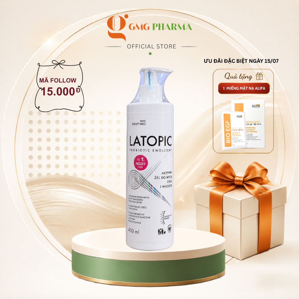 Gel Tắm Gội LATOPIC Body & Hair Wash Gel Cho Da Khô, Nhạy Cảm, Dễ Kích Ứng 400ml