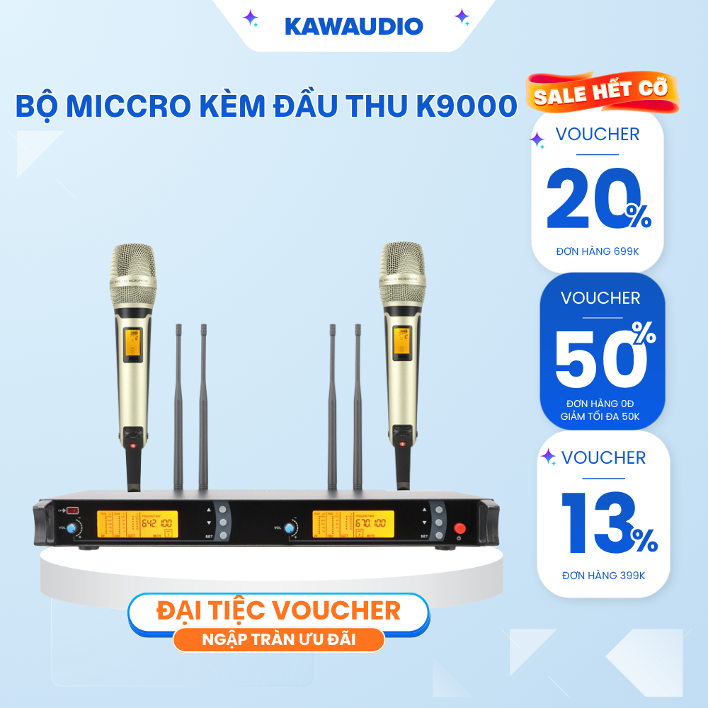Bộ mic karaoke kèm đầu thu KAW K9000 UHF chống hú, chống rít bảo hành chính hãng 12 tháng