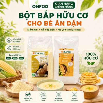 Bột bắp hữu cơ hạt mịn cho bé 6 tháng tuổi ăn dặm Markal ONFOD làm bánh bột ngô vàng