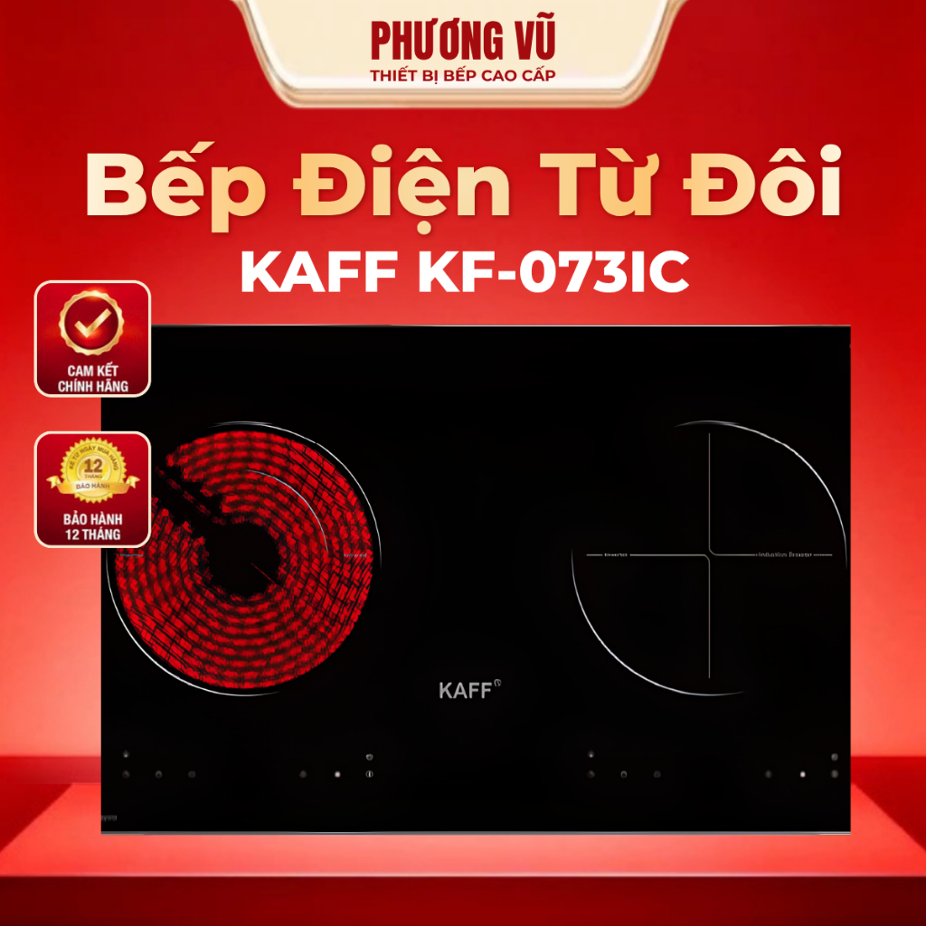 Bếp điện từ KAFF KF-073IC – Inverter 1 Bếp Từ 1 Bếp Điện, Mặt Kính Crystal siêu bền, Bo viền hợp kim