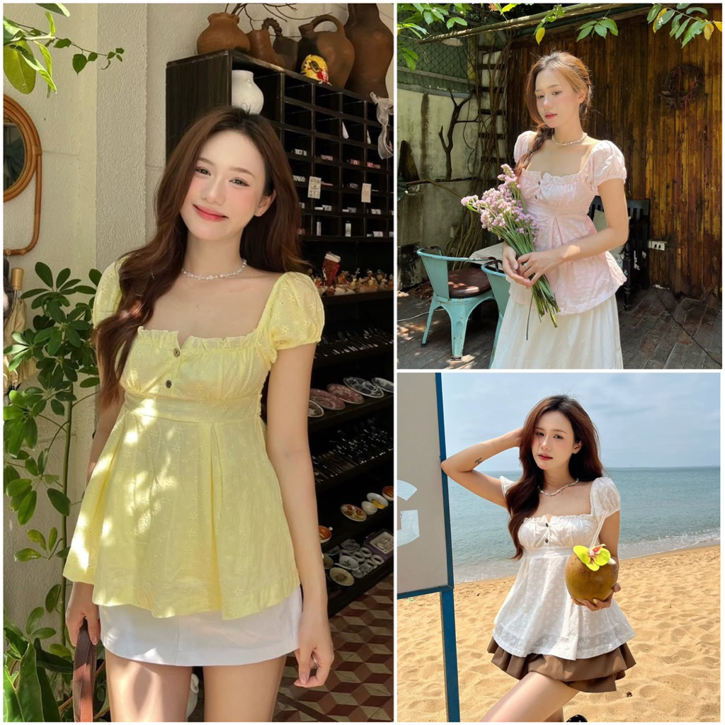 [A0.366] Áo Thô Boi Thêu Hoa Buộc Nơ Sau - Ảnh Thật Chính Chủ PTP STORE